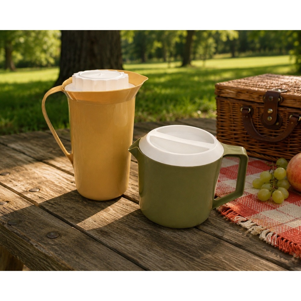 Vintage Rubbermaid Pitcher Set 2 Harvest Gold Avocado Green 1.5 Qt‎ Retro 70s